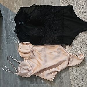 Two bodysuits size medium pink is from Zara  black by Aurora never worn!